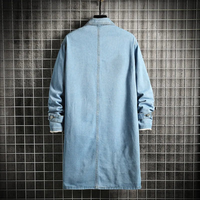 POWQUE ELITE Men's Mid - Length Denim Jacket Light Wash - POWQUE URBAN STYLE