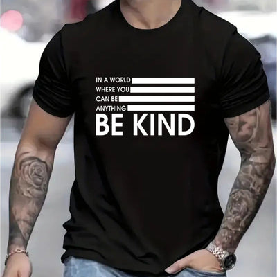 POWQUE ELITE Men's Retro Summer Tee Be Kind Black - POWQUE URBAN STYLE