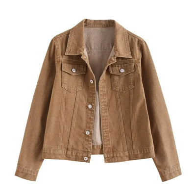 POWQUE Khaki Denim Jacket Women Stylish Urban Wear - POWQUE URBAN STYLE