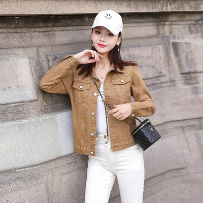POWQUE Khaki Denim Jacket Women Stylish Urban Wear - POWQUE URBAN STYLE