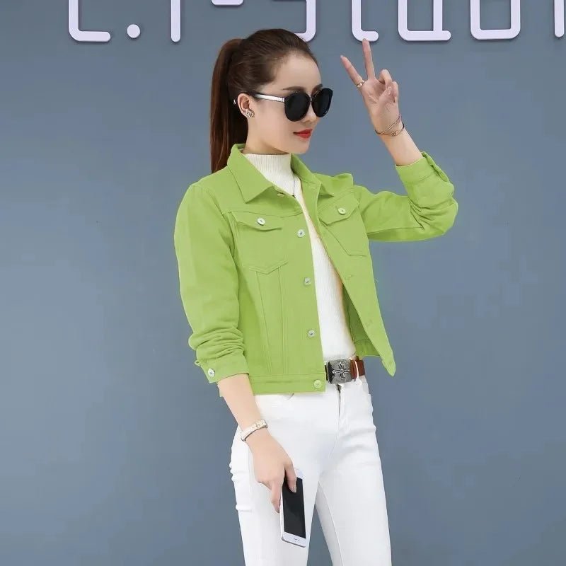 POWQUE Khaki Denim Jacket Women Stylish Urban Wear - POWQUE URBAN STYLE