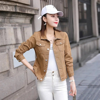 POWQUE Khaki Denim Jacket Women Stylish Urban Wear - POWQUE URBAN STYLE