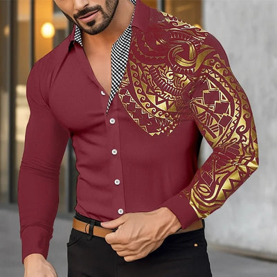 POWQUE Men's Floral 3D Print Dress Shirt Black White - POWQUE URBAN STYLE