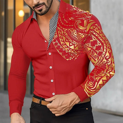 POWQUE Men's Floral 3D Print Dress Shirt Black White - POWQUE URBAN STYLE