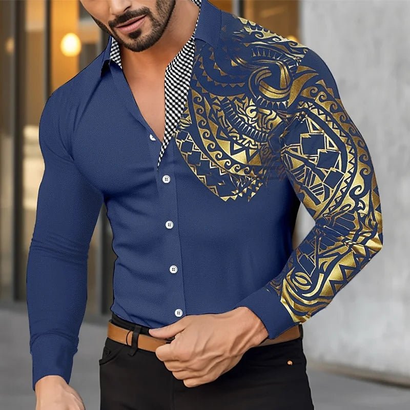 POWQUE Men's Floral 3D Print Dress Shirt Black White - POWQUE URBAN STYLE