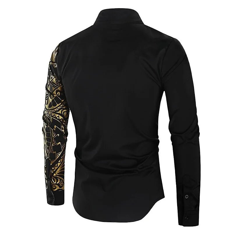 POWQUE Men's Floral 3D Print Dress Shirt Black White - POWQUE URBAN STYLE