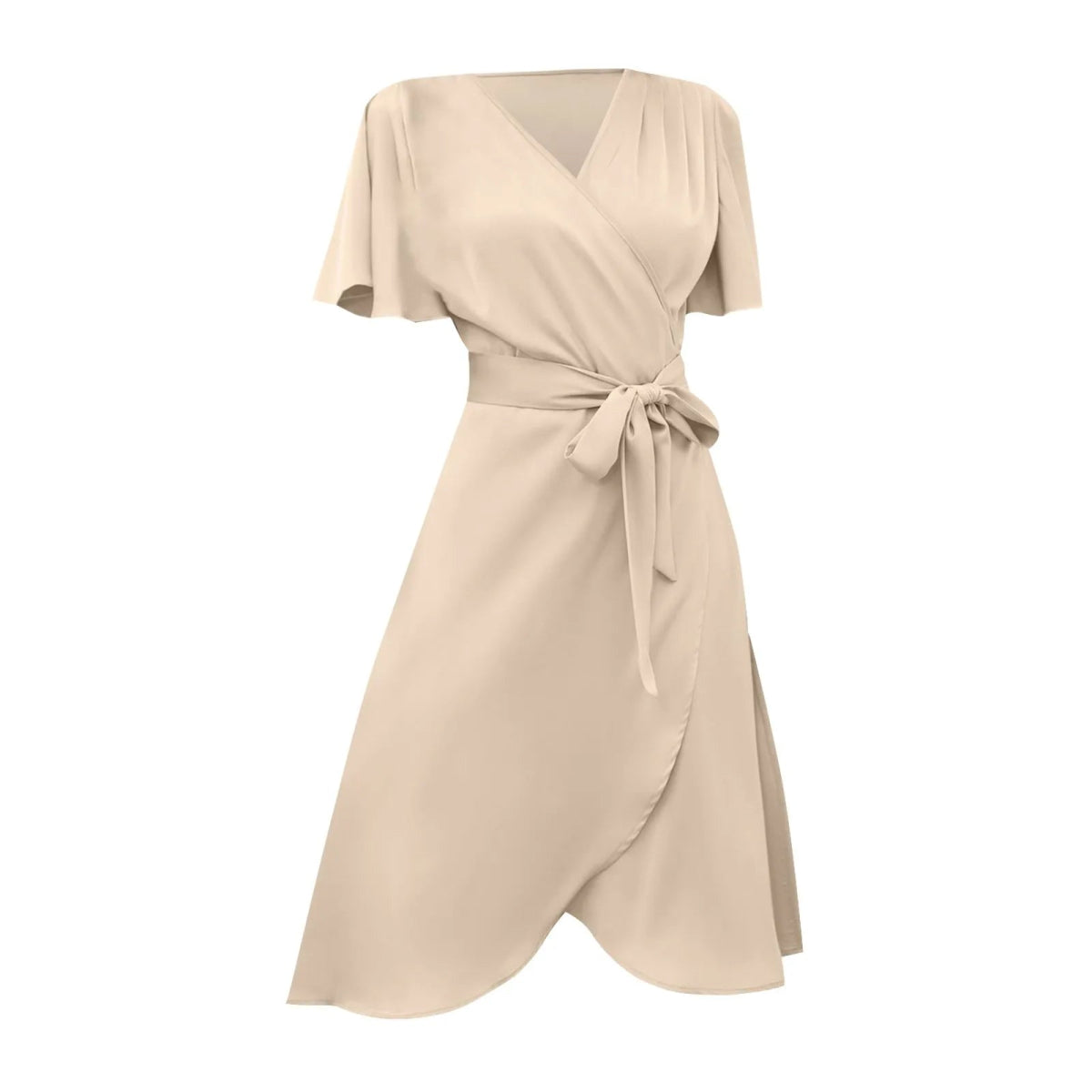POWQUE Satin V Neck Summer Dress with Waist Tie - POWQUE URBAN STYLE