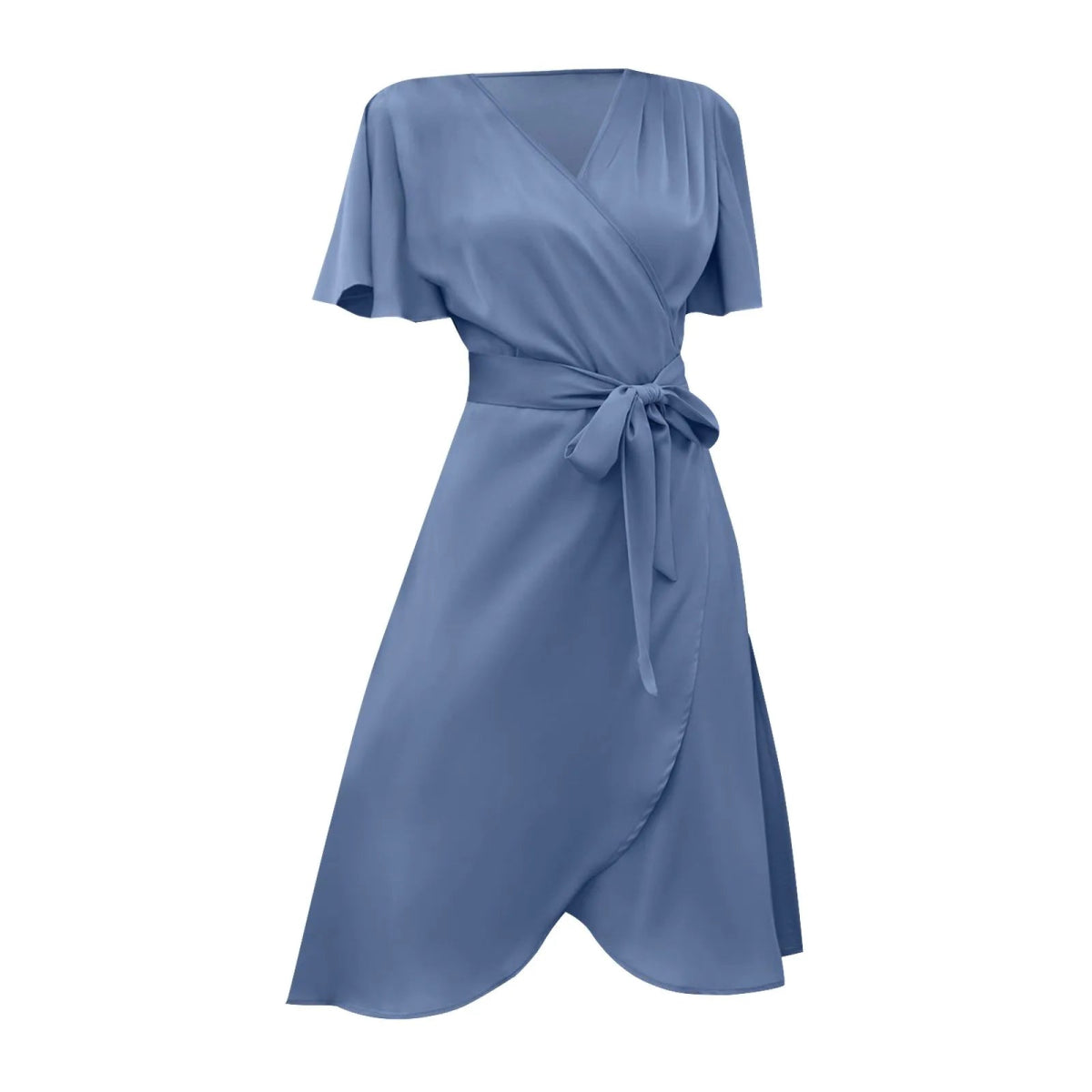 POWQUE Satin V Neck Summer Dress with Waist Tie - POWQUE URBAN STYLE