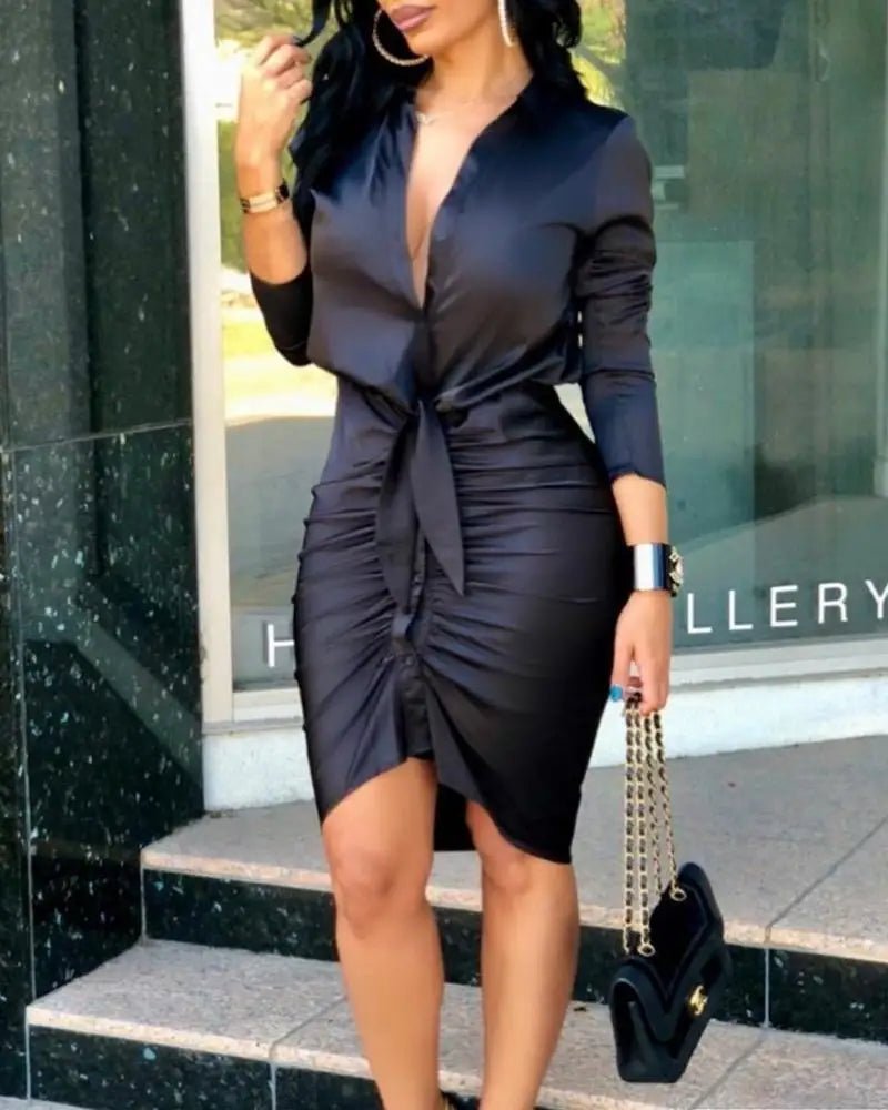 POWQUE Urban Chic Shirt Dress for Women with Lace Sleeves - POWQUE URBAN STYLE