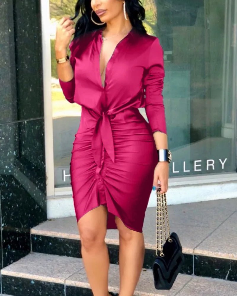 POWQUE Urban Chic Shirt Dress for Women with Lace Sleeves - POWQUE URBAN STYLE