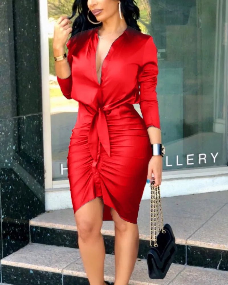 POWQUE Urban Chic Shirt Dress for Women with Lace Sleeves - POWQUE URBAN STYLE