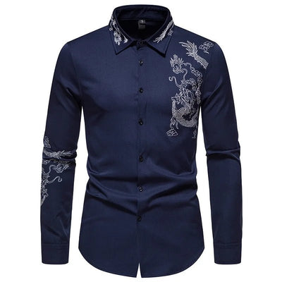 POWQUE Urban Dragon Embroidered Long Sleeve Shirt - POWQUE URBAN STYLE