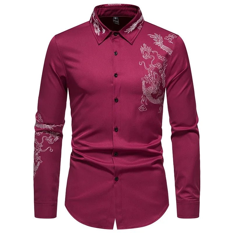 POWQUE Urban Dragon Embroidered Long Sleeve Shirt - POWQUE URBAN STYLE