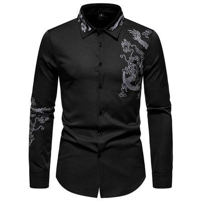 POWQUE Urban Dragon Embroidered Long Sleeve Shirt - POWQUE URBAN STYLE