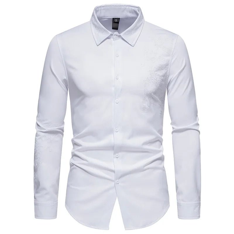 POWQUE Urban Dragon Embroidered Long Sleeve Shirt - POWQUE URBAN STYLE