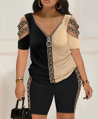 POWQUE Urban Geometric Two - Piece Set for Women - POWQUE URBAN STYLE