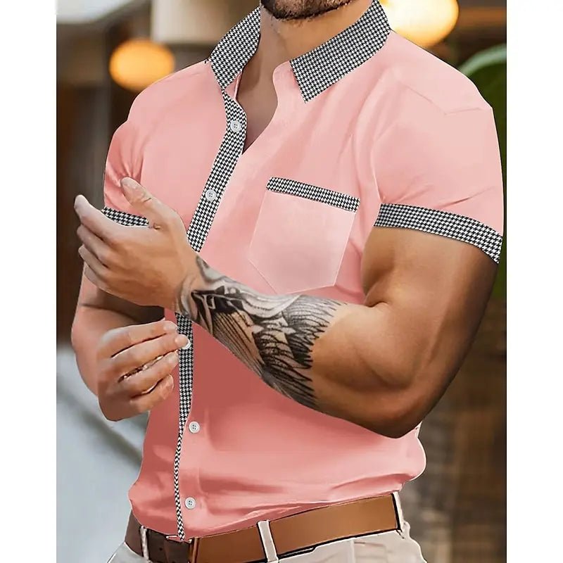 POWQUE Urban Houndstooth Short Sleeve Shirt - POWQUE URBAN STYLE