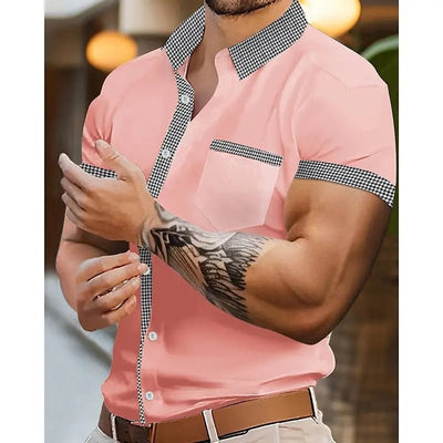 POWQUE Urban Houndstooth Short Sleeve Shirt - POWQUE URBAN STYLE