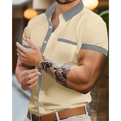 POWQUE Urban Houndstooth Short Sleeve Shirt - POWQUE URBAN STYLE