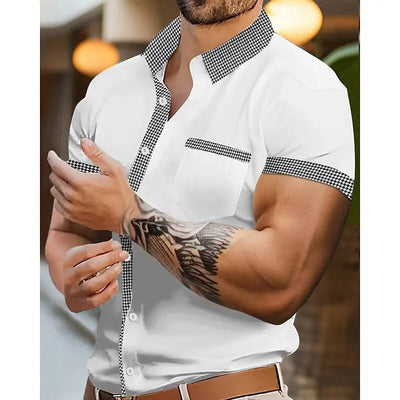 POWQUE Urban Houndstooth Short Sleeve Shirt - POWQUE URBAN STYLE