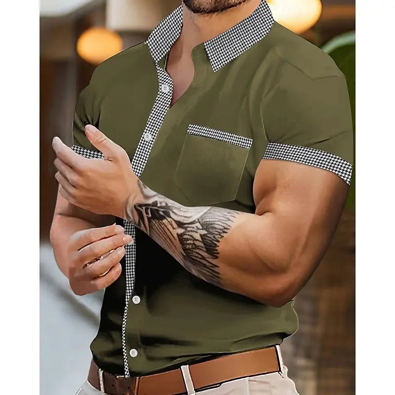 POWQUE Urban Houndstooth Short Sleeve Shirt - POWQUE URBAN STYLE