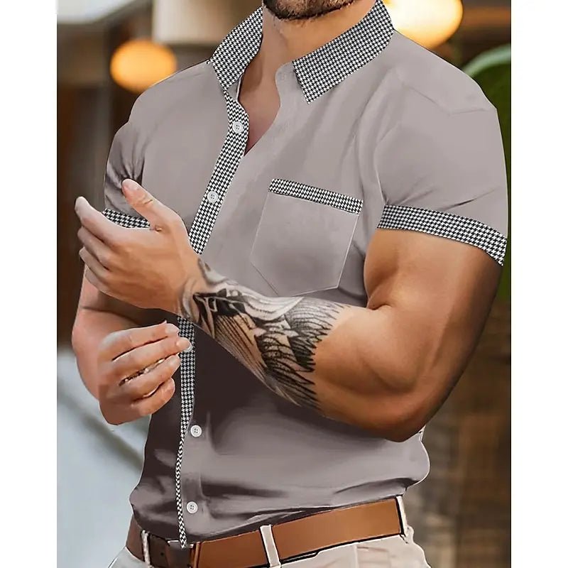 POWQUE Urban Houndstooth Short Sleeve Shirt - POWQUE URBAN STYLE