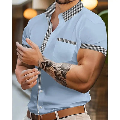 POWQUE Urban Houndstooth Short Sleeve Shirt - POWQUE URBAN STYLE