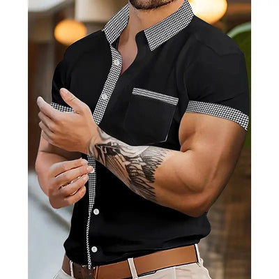 POWQUE Urban Houndstooth Short Sleeve Shirt - POWQUE URBAN STYLE