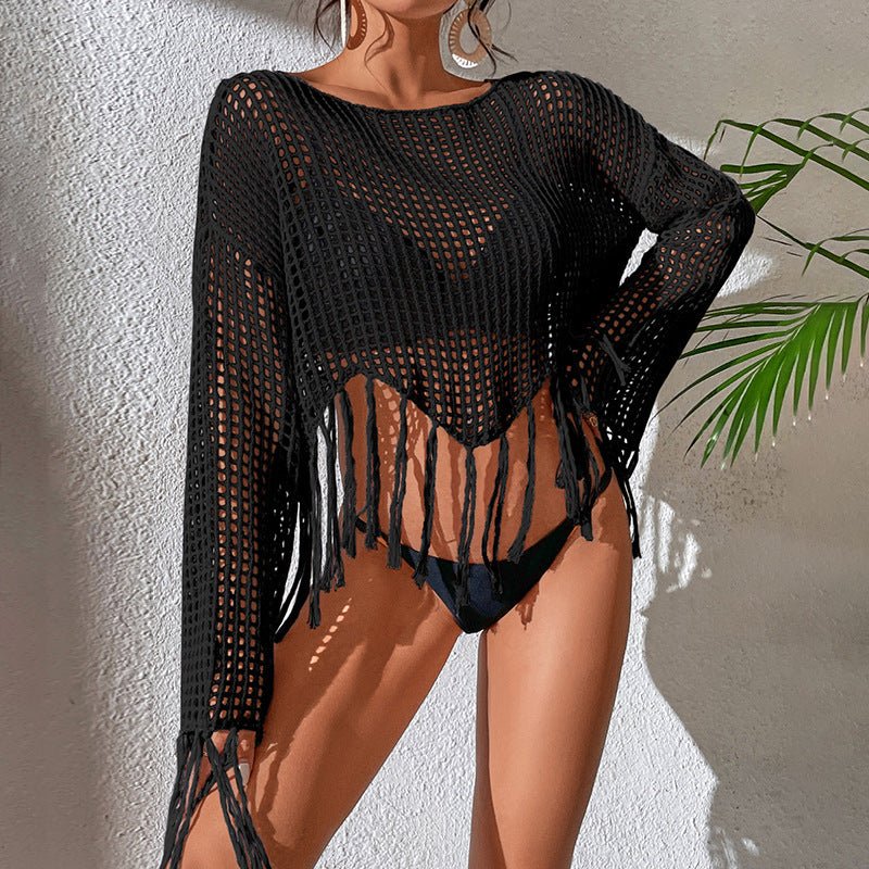 POWQUE Urban Knitted Tassel Beach Blouse for Women - POWQUE URBAN STYLE