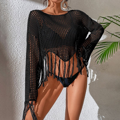 POWQUE Urban Knitted Tassel Beach Blouse for Women - POWQUE URBAN STYLE