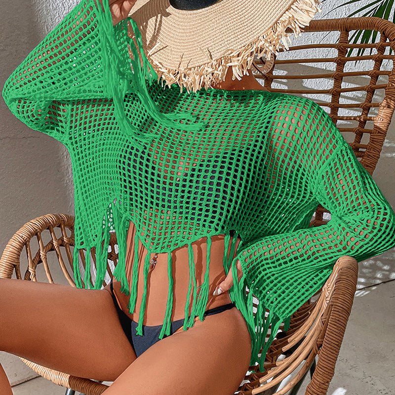 POWQUE Urban Knitted Tassel Beach Blouse for Women - POWQUE URBAN STYLE