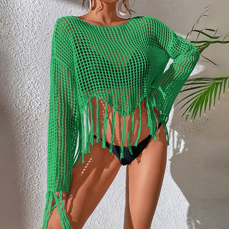 POWQUE Urban Knitted Tassel Beach Blouse for Women - POWQUE URBAN STYLE