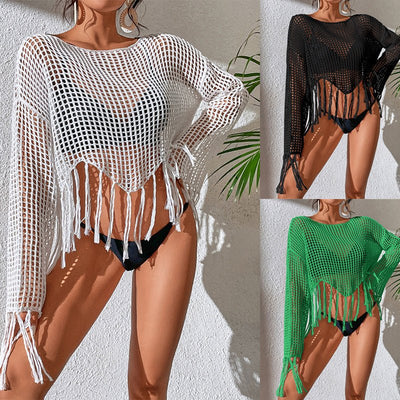 POWQUE Urban Knitted Tassel Beach Blouse for Women - POWQUE URBAN STYLE