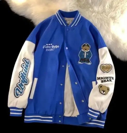 POWQUE Urban Men's Embroidered Bomber Jacket Blue Hoodie - POWQUE URBAN STYLE