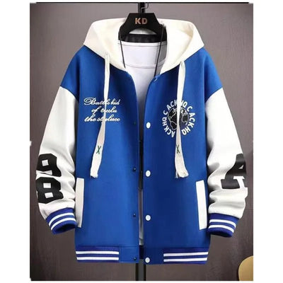 POWQUE Urban Men's Embroidered Bomber Jacket Blue Hoodie - POWQUE URBAN STYLE