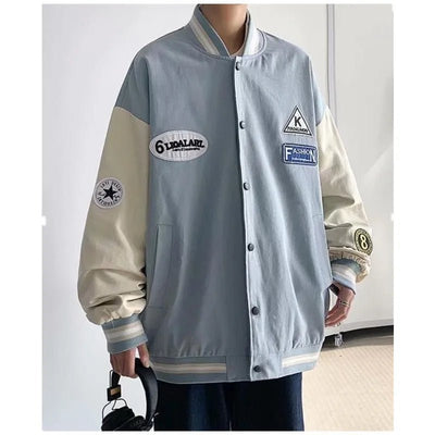 POWQUE Urban Men's Embroidered Bomber Jacket Blue Hoodie - POWQUE URBAN STYLE