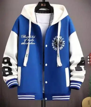 POWQUE Urban Men's Embroidered Bomber Jacket Blue Hoodie - POWQUE URBAN STYLE