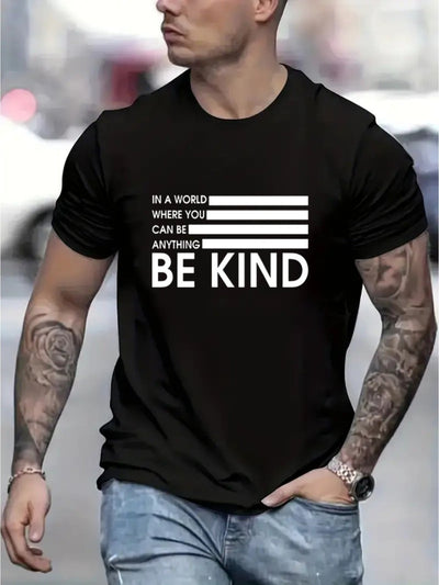 POWQUE URBAN Men's Retro Summer Tee Be Kind Black - POWQUE URBAN STYLE