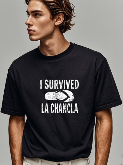 POWQUE Urban Men's Summer Shoe Print T-Shirt - I Survived La Chancla - POWQUE URBAN STYLE