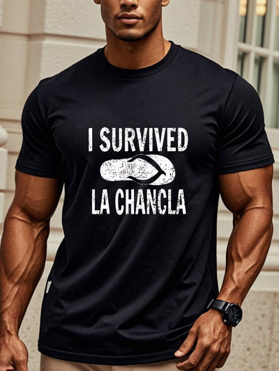 POWQUE Urban Men's Summer Shoe Print T-Shirt - I Survived La Chancla - POWQUE URBAN STYLE