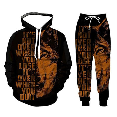 POWQUE Urban Men's Urban Sweatshirt Set with Wolf Design - POWQUE URBAN STYLE