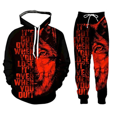 POWQUE Urban Men's Urban Sweatshirt Set with Wolf Design - POWQUE URBAN STYLE