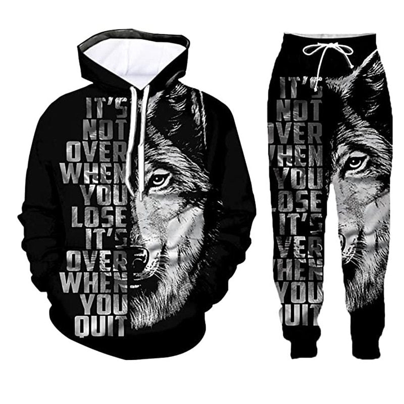 POWQUE Urban Men's Urban Sweatshirt Set with Wolf Design - POWQUE URBAN STYLE