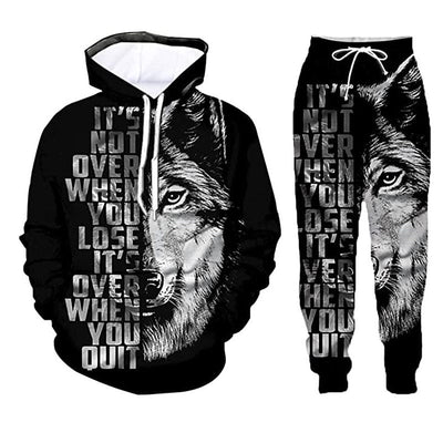 POWQUE Urban Men's Urban Sweatshirt Set with Wolf Design - POWQUE URBAN STYLE