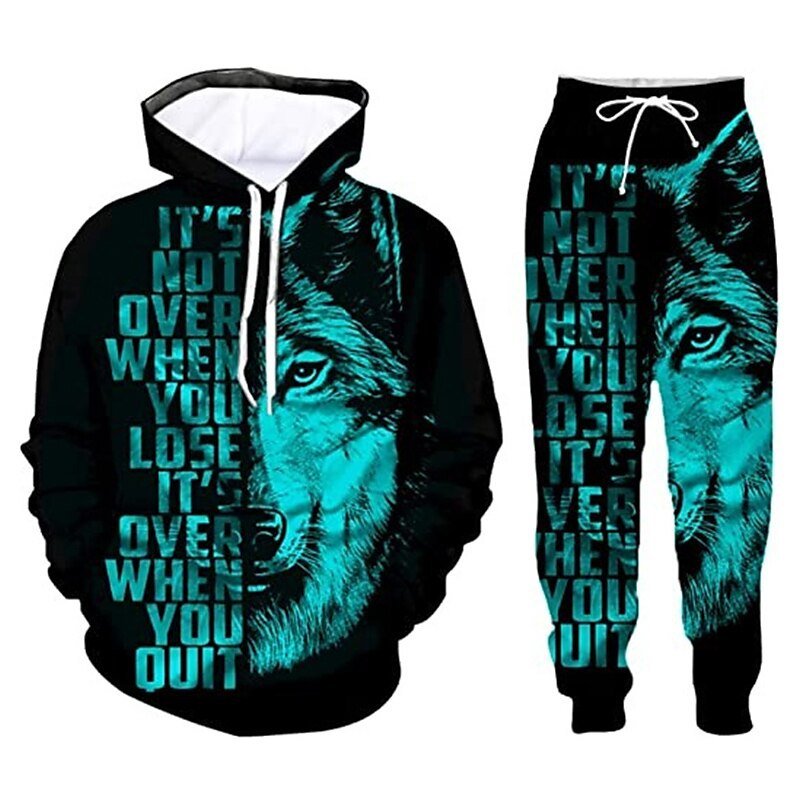 POWQUE Urban Men's Urban Sweatshirt Set with Wolf Design - POWQUE URBAN STYLE