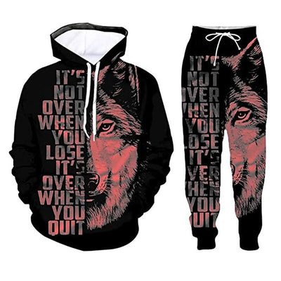 POWQUE Urban Men's Urban Sweatshirt Set with Wolf Design - POWQUE URBAN STYLE