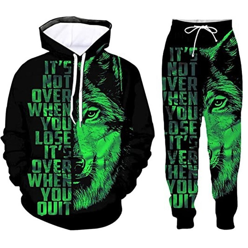 POWQUE Urban Men's Urban Sweatshirt Set with Wolf Design - POWQUE URBAN STYLE
