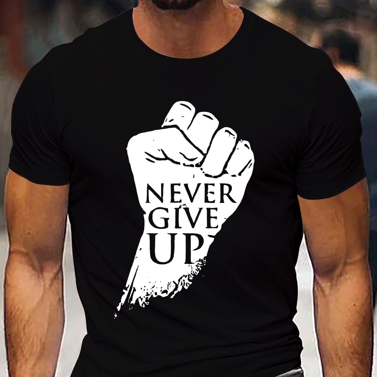 POWQUE URBAN Never Give Up Men's T-Shirt - Bold Streetwear - POWQUE URBAN STYLE