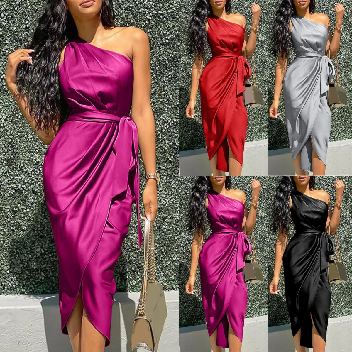 POWQUE Urban Ruffle Shoulder Evening Dress - POWQUE URBAN STYLE