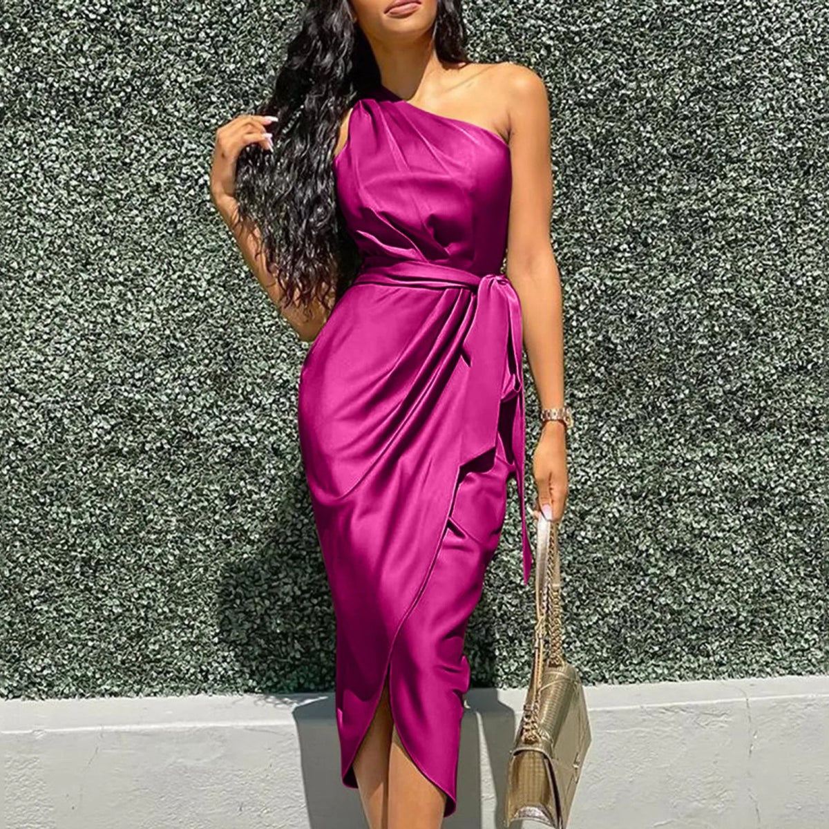 POWQUE Urban Ruffle Shoulder Evening Dress - POWQUE URBAN STYLE